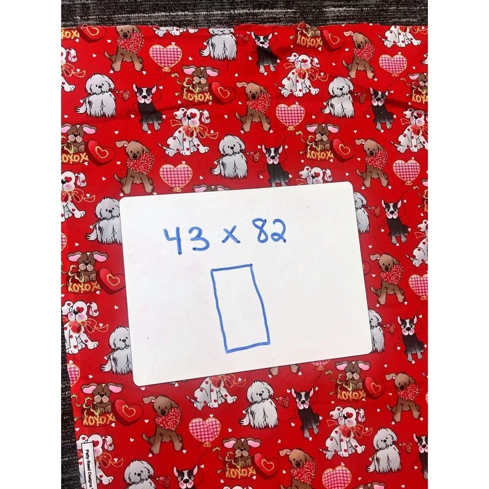 Valentine Love Pups on Red Quilting Fabric by Patti Reed, Dogs with Gold Accents